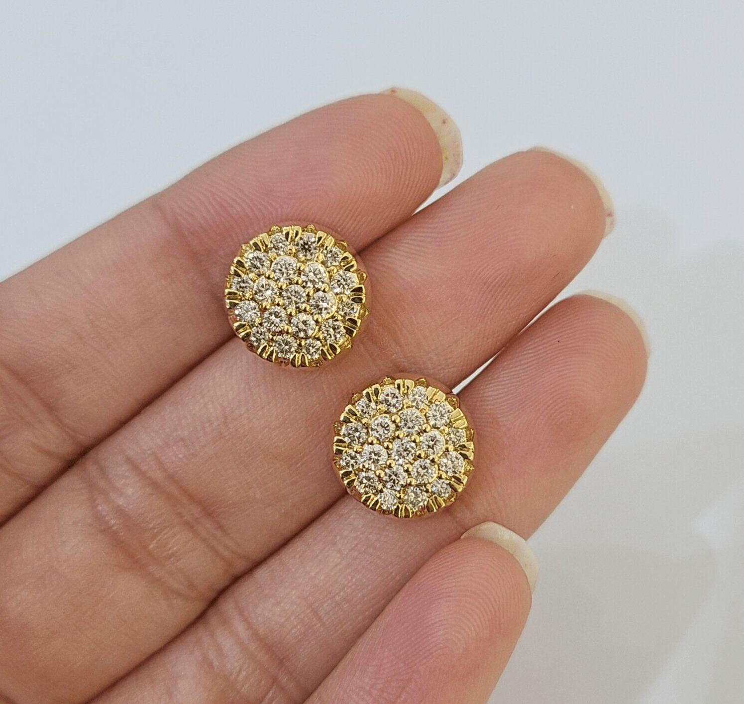 10k Yellow gold Flower Earrings Real Diamond screw - back Women Men studs - GoldenlinQ